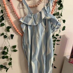 Side Ruffle White and Blue Dress